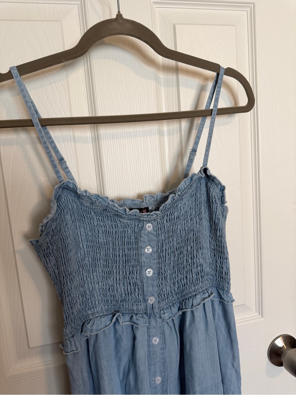 Justify Chambray Denim Maxi Dress Smocked Button Front Size Medium - Picture 5 of 11